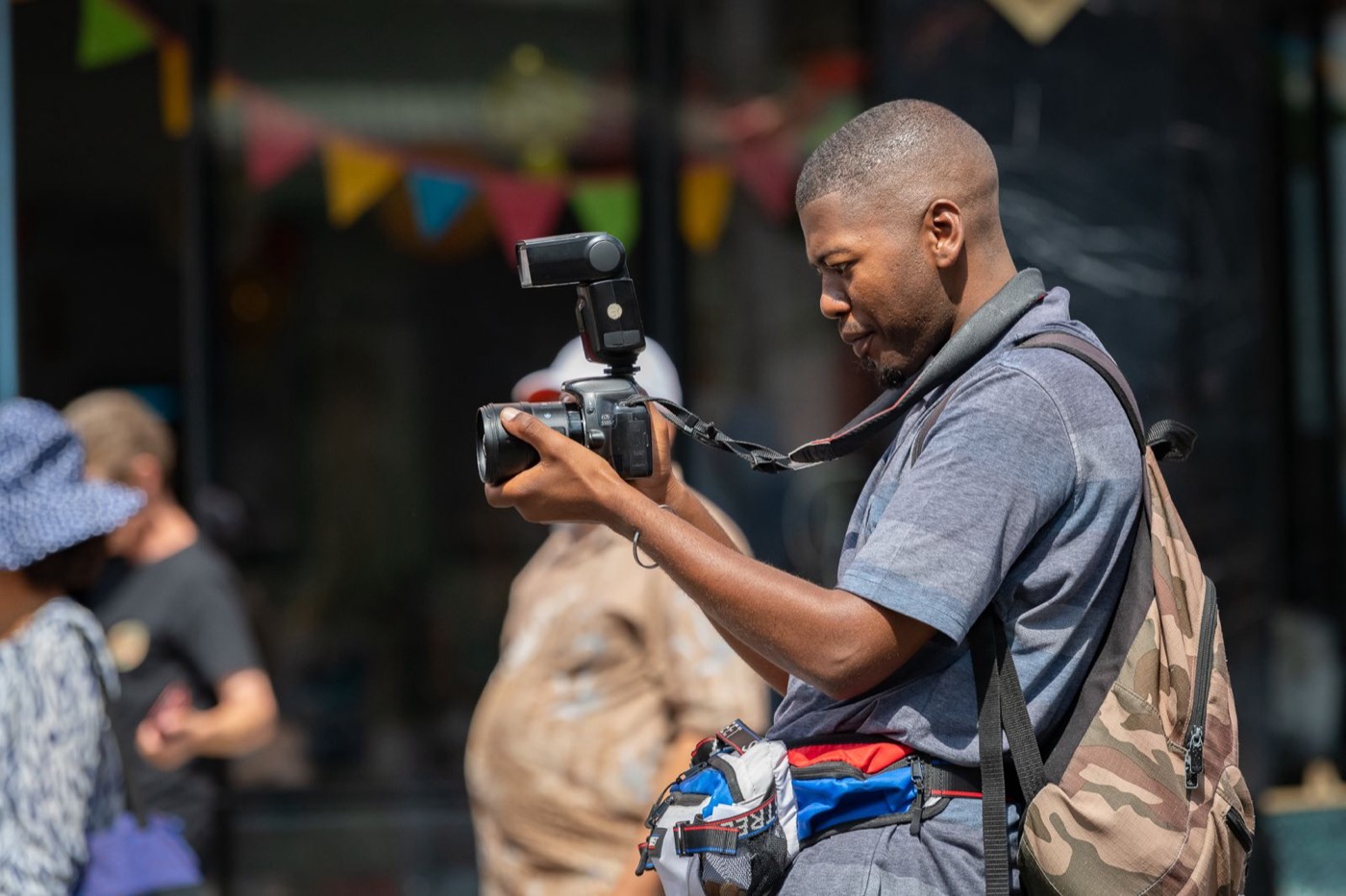 Aubrey Moloto shooting an event on the streets of Melville